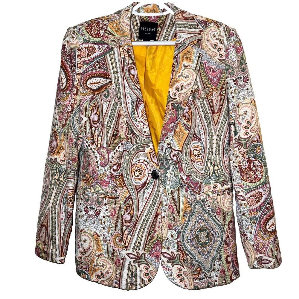 Insight New York Blazer Size 6 Paisley Print One Button Boho Career Jacket